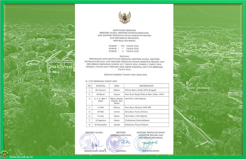 Perubahan Keputusan Bersama Menteri Agama, Menteri Ketenagakerjaan, dan Menteri Pendayagunaan Aparatur Negara Dan Reformasi Birokrasi Republik Indonesia Tentang Hari Libur Nasional Dan Cuti Bersama Tahun 2025
