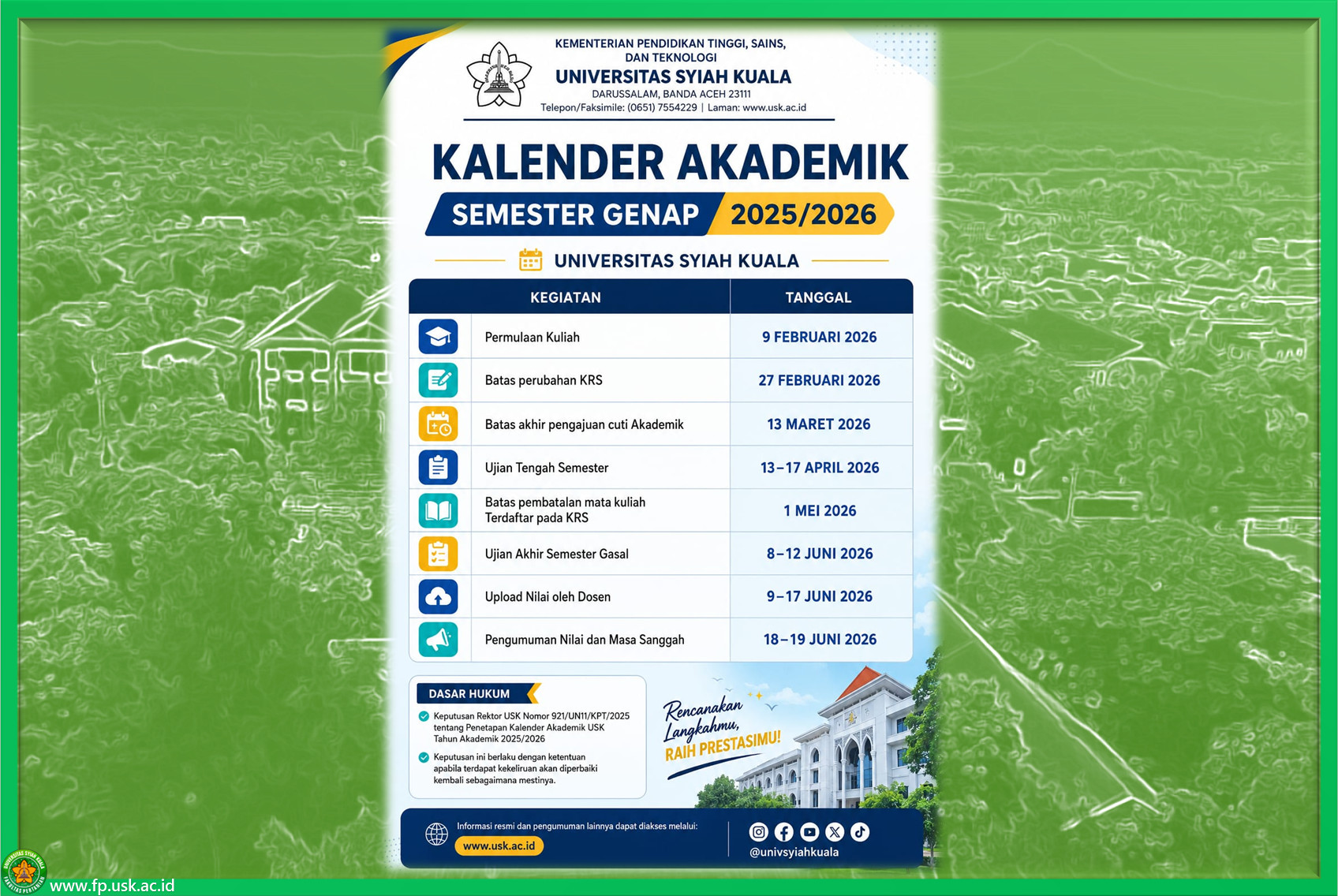 Keputusan Rektor Universitas Syiah Kuala Nomor 1207 Tahun 2026 Tentang Penetapan Kalender Akademik Universitas Syiah Kuala Tahun Akademik 2026/2027